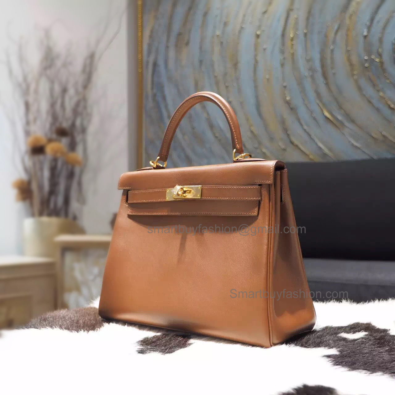 Replica Hermes Kelly 28 Handmade Bag in ck34 fauve Calfskin GHW