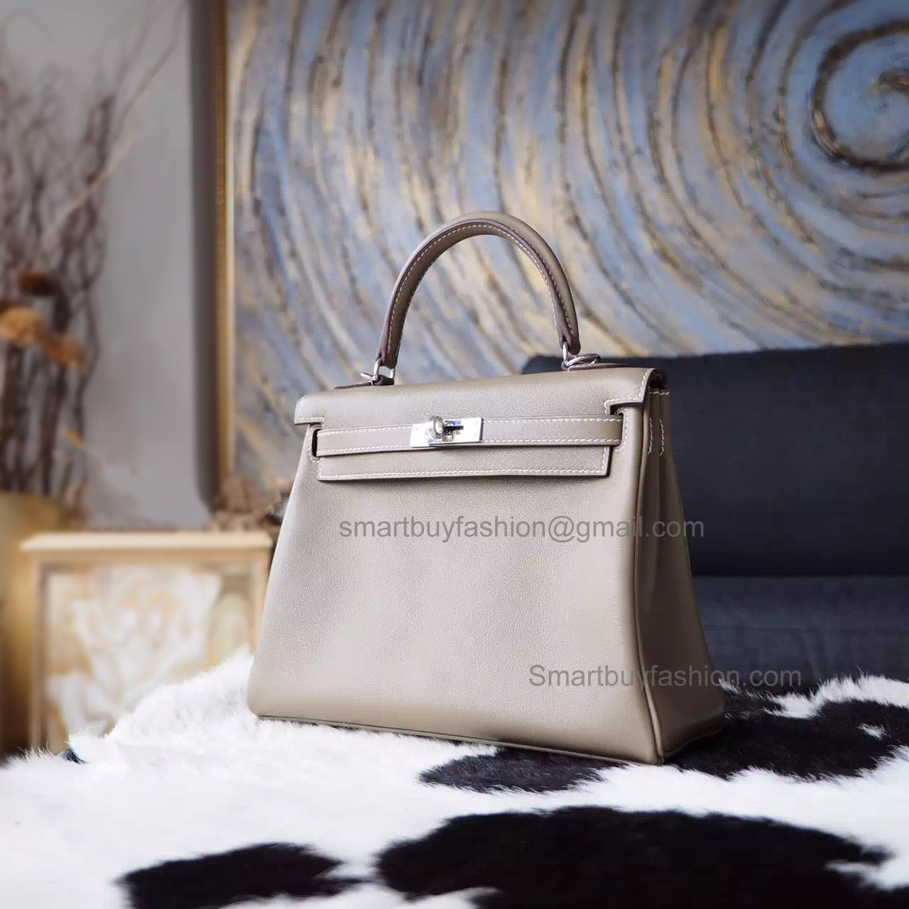 Replica Hermes Kelly 28 Handmade Bag in ck18 Etoupe Calfskin SHW