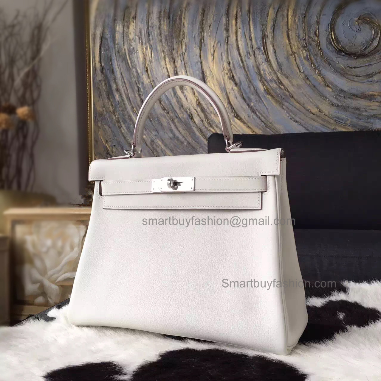 Replica Hermes Kelly 28 Handmade Bag in cc10 Craie Swift Calfskin SHW