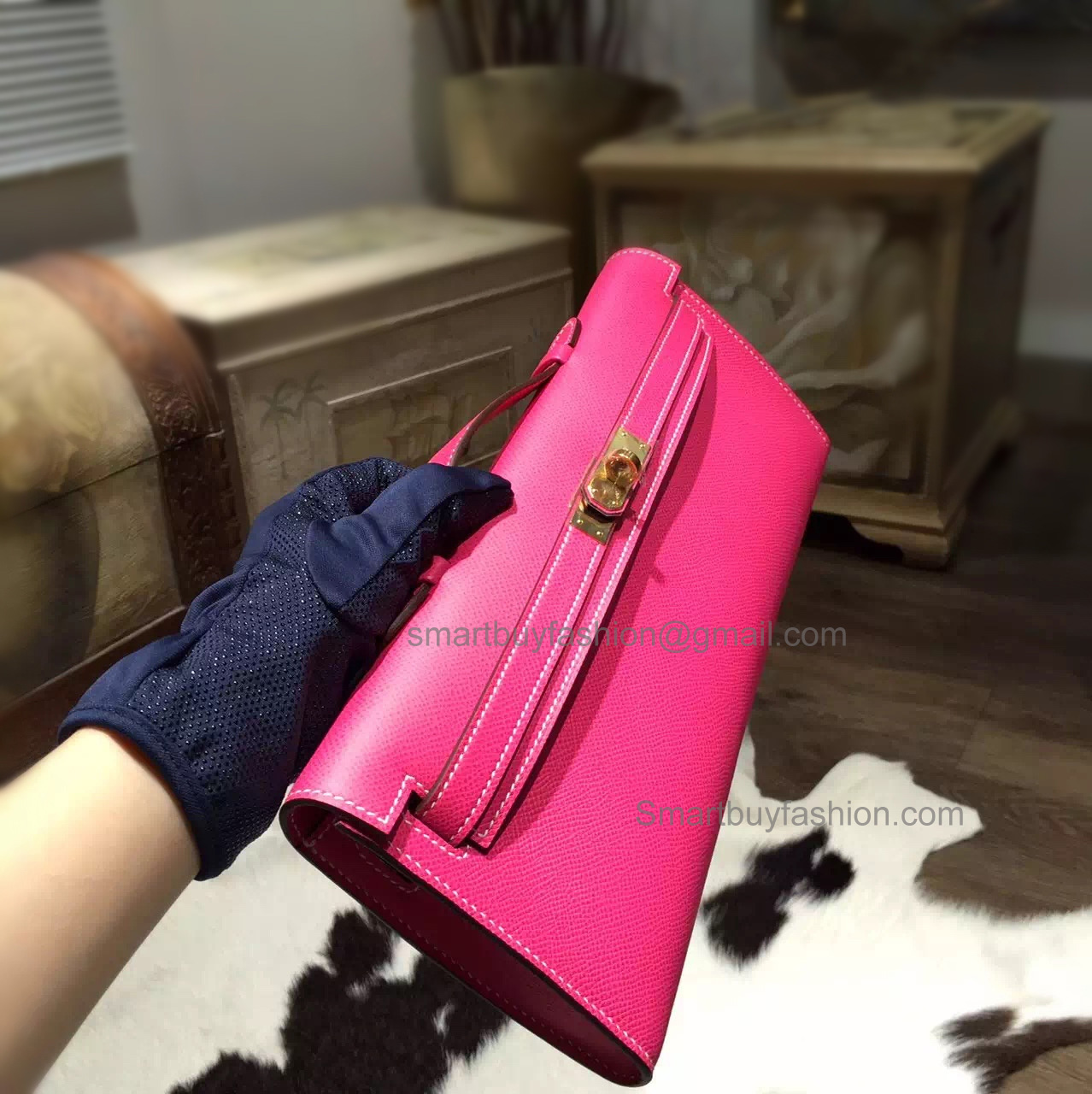 Handmade Hermes Kelly Cut Copy Clutch in e5 Rose Tyrien Epsom Calfskin GHW
