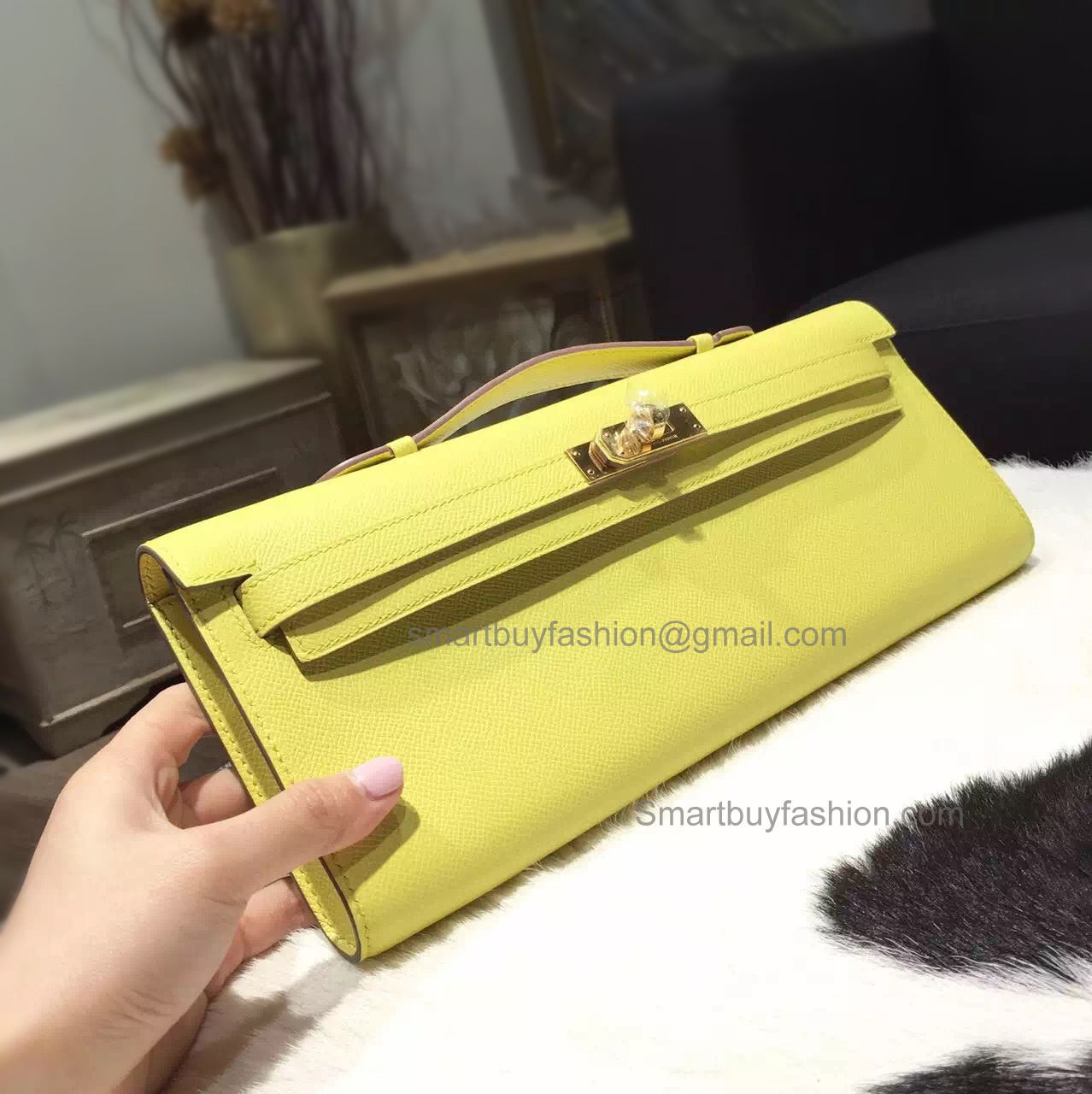 Handmade Hermes Kelly Cut Copy Clutch in c9 Soufre Epsom Calfskin GHW