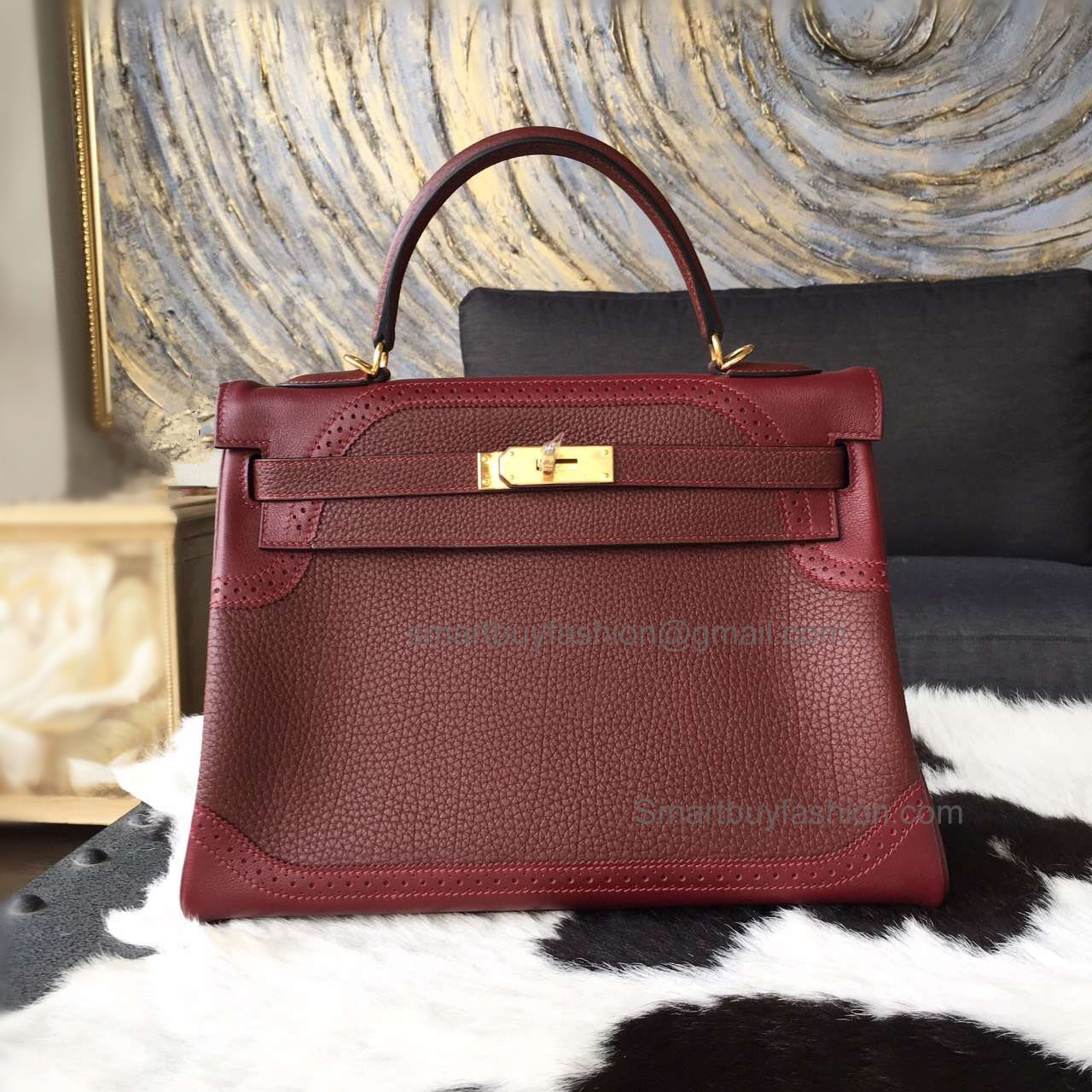 Handmade Hermes Kelly 32 Ghillies Copy Bag in ck55 Rouge H Calfskin GHW