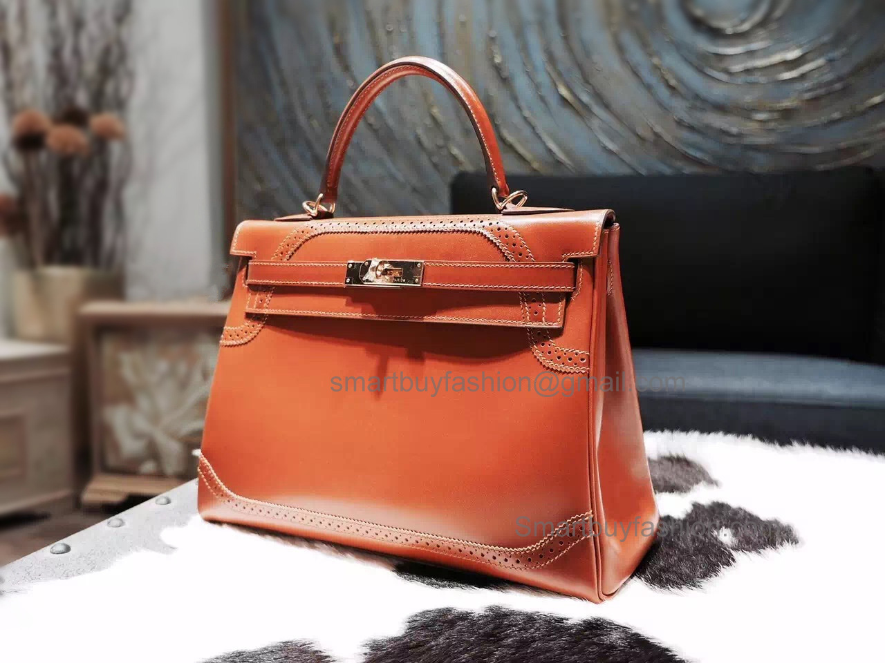 Handmade Hermes Kelly 32 Ghillies Copy Bag in ck34 Fauve Tadelakt Calfskin GHW