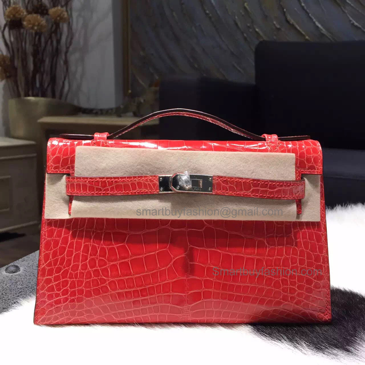 Copy Hermes Mini Kelly Pochette 22 Bag Handmade in Red Shining