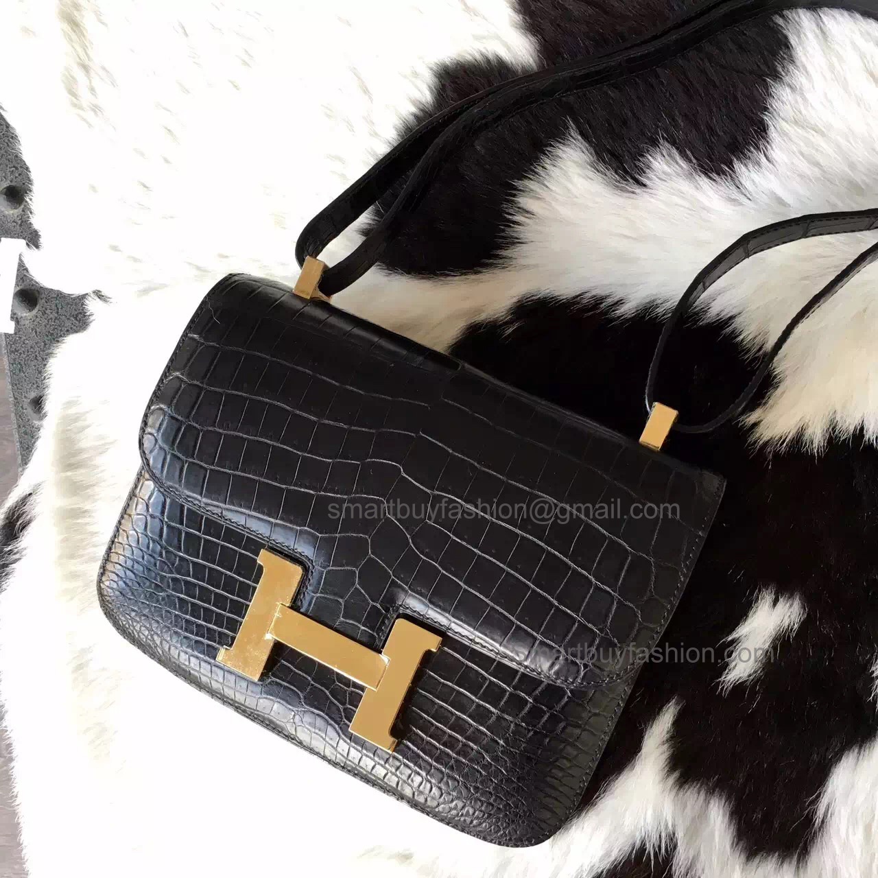 Best Copy Hermes Constance 23 Bag in ck89 Noir Niloticus Matte Crocodile
