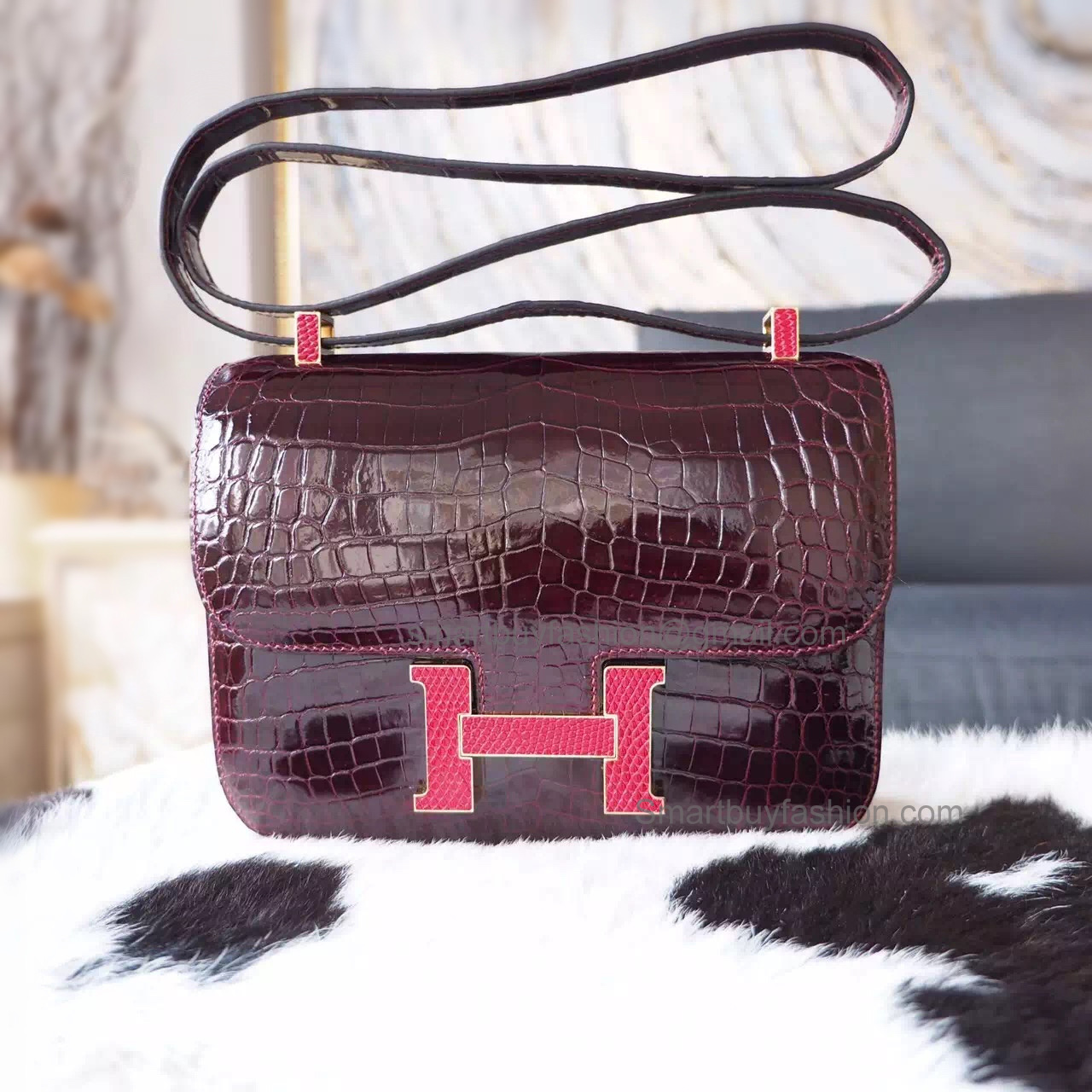 Best Copy Hermes Constance 23 Bag in f5 Bourgogne Niloticus Shining Crocodile