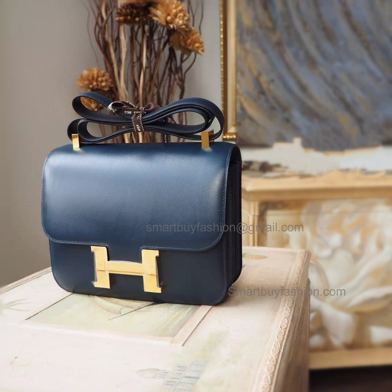 Best Copy Hermes Constance 23 Bag Handmade in ck73 Blue Saphir Box Calfskin GHW