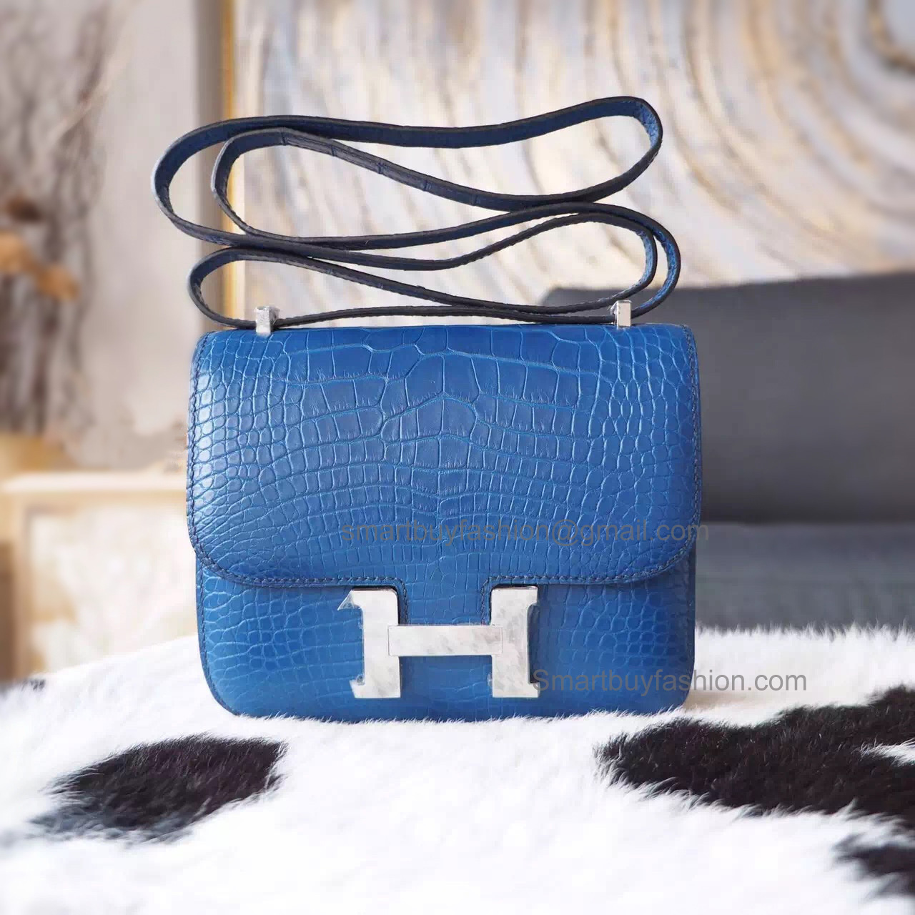 Copy Hermes Mini Constance 18 Bag in 7t Blue Electric Matte Croc PHW