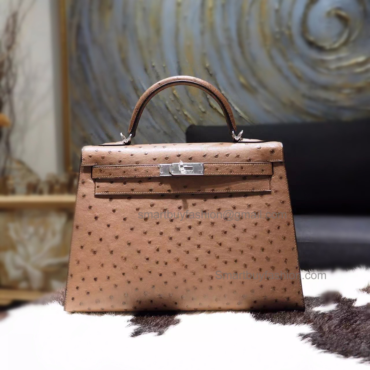 Replica Hermes Kelly 32 Bag Handmade in ck32 Etrusque Ostich PHW