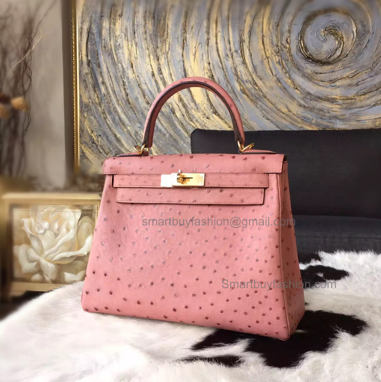 Replica Hermes Kelly 28 Bag Handmade in cc94 Terre Cuite Ostrich GHW