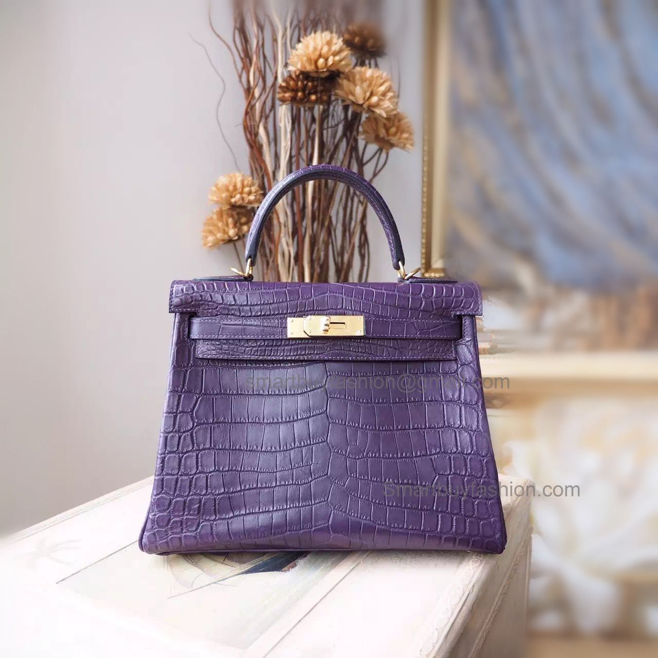 Replica Hermes Kelly 28 Bag Handmade in 9g Amethyst Matte Niloticus Croc GHW