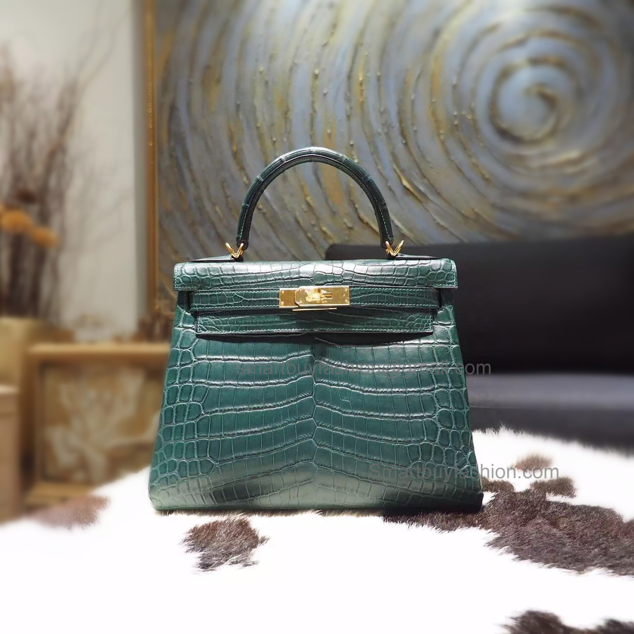 Replica Hermes Kelly 28 Bag Handmade in 1t Vert Titien Matte Niloticus Croc GHW