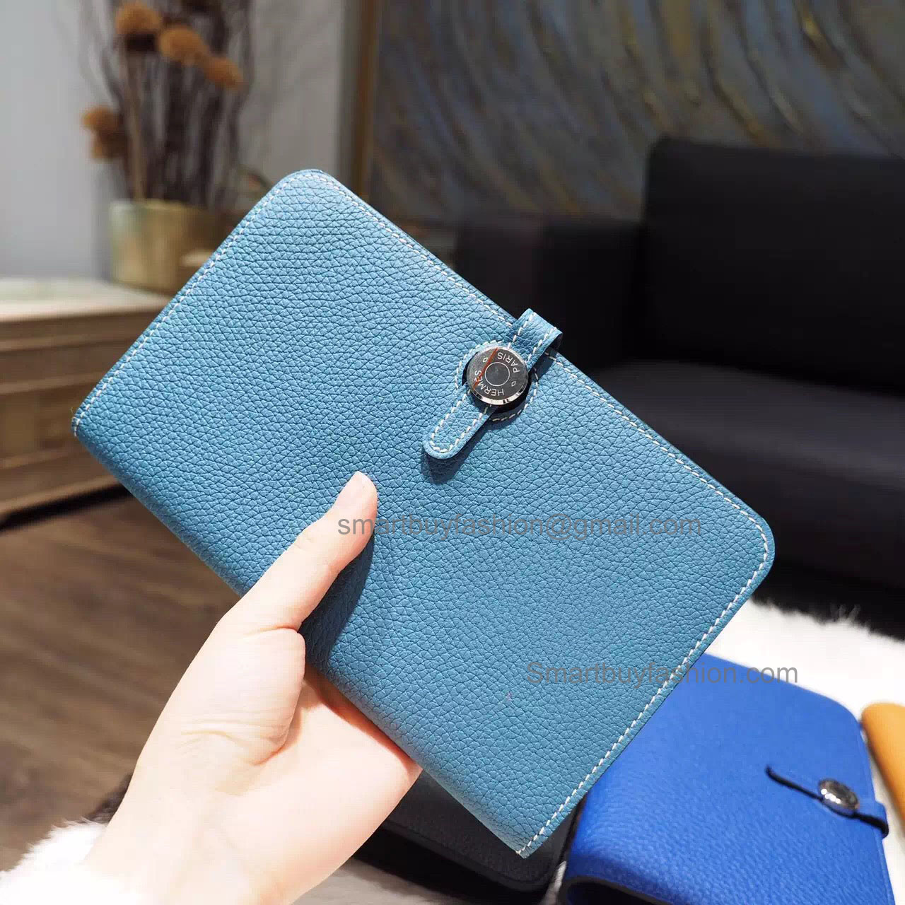 Hermes Dogon Combined Wallet Handmade in ck75 Blue Jean Togo Calfskin PHW