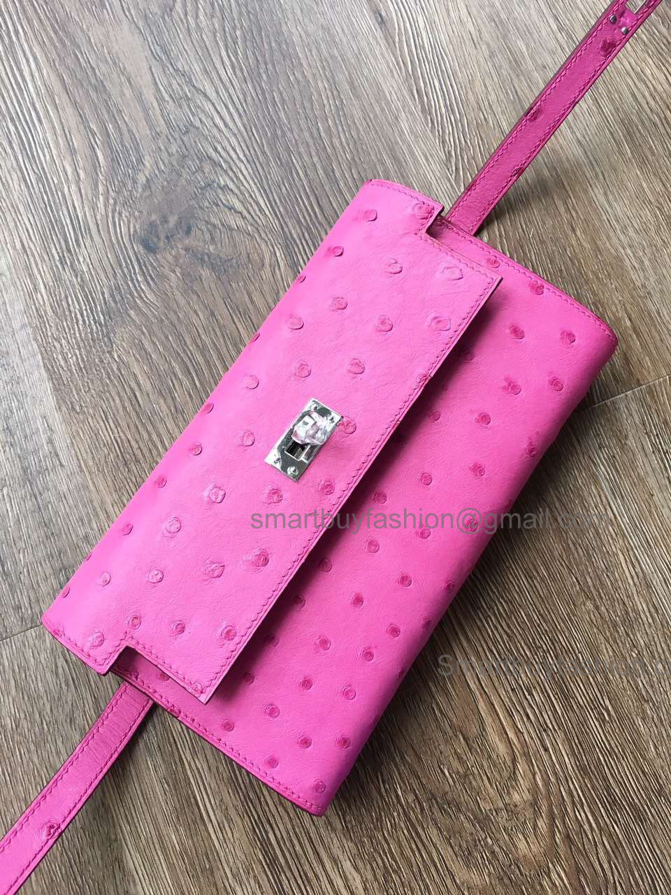 Hermes Kelly Long Wallet Handmade in 5j Fuschia Ostrich Skin PHW