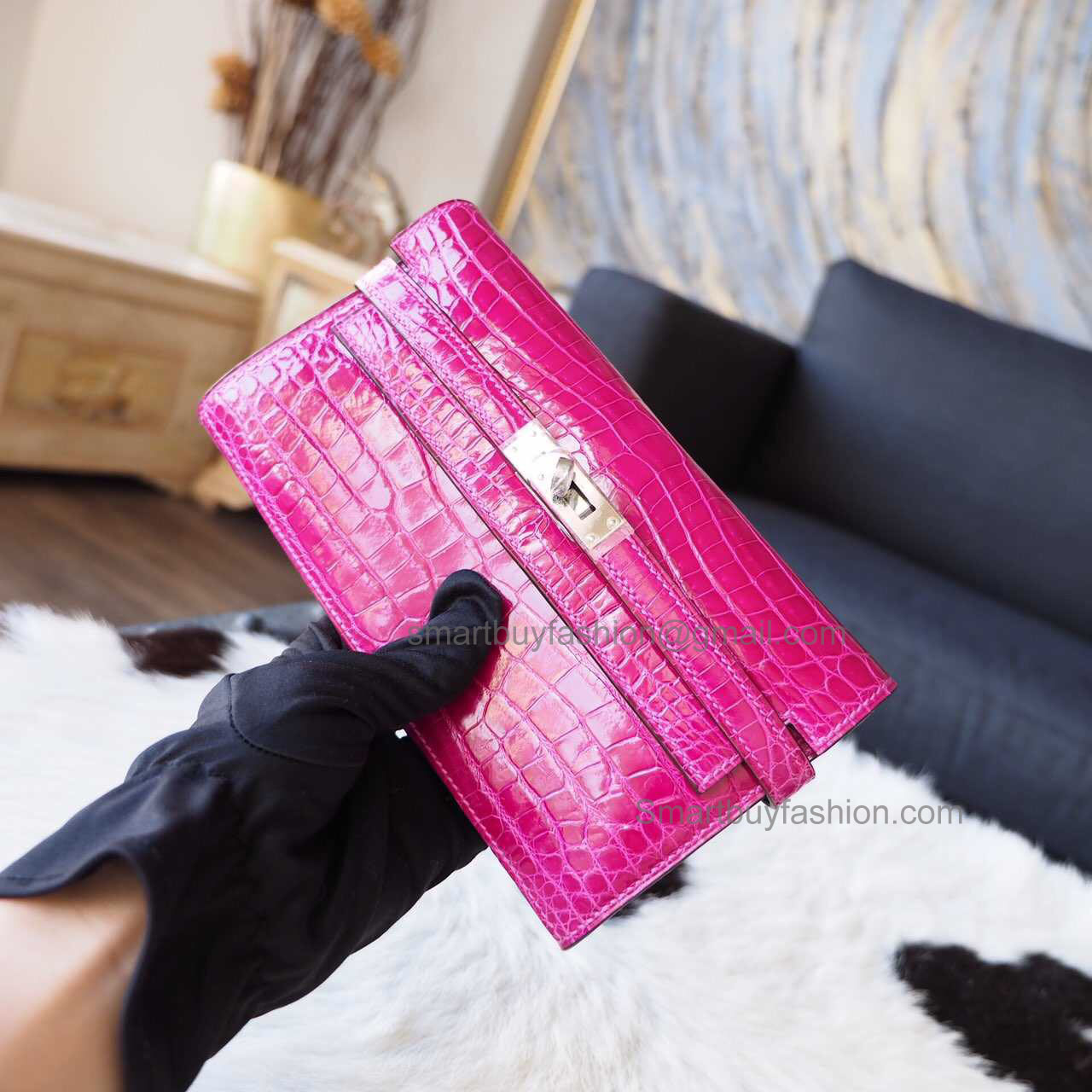 Hermes Kelly Long Wallet Handmade in j5 Rose Scheherazade Shining Niloticus PHW