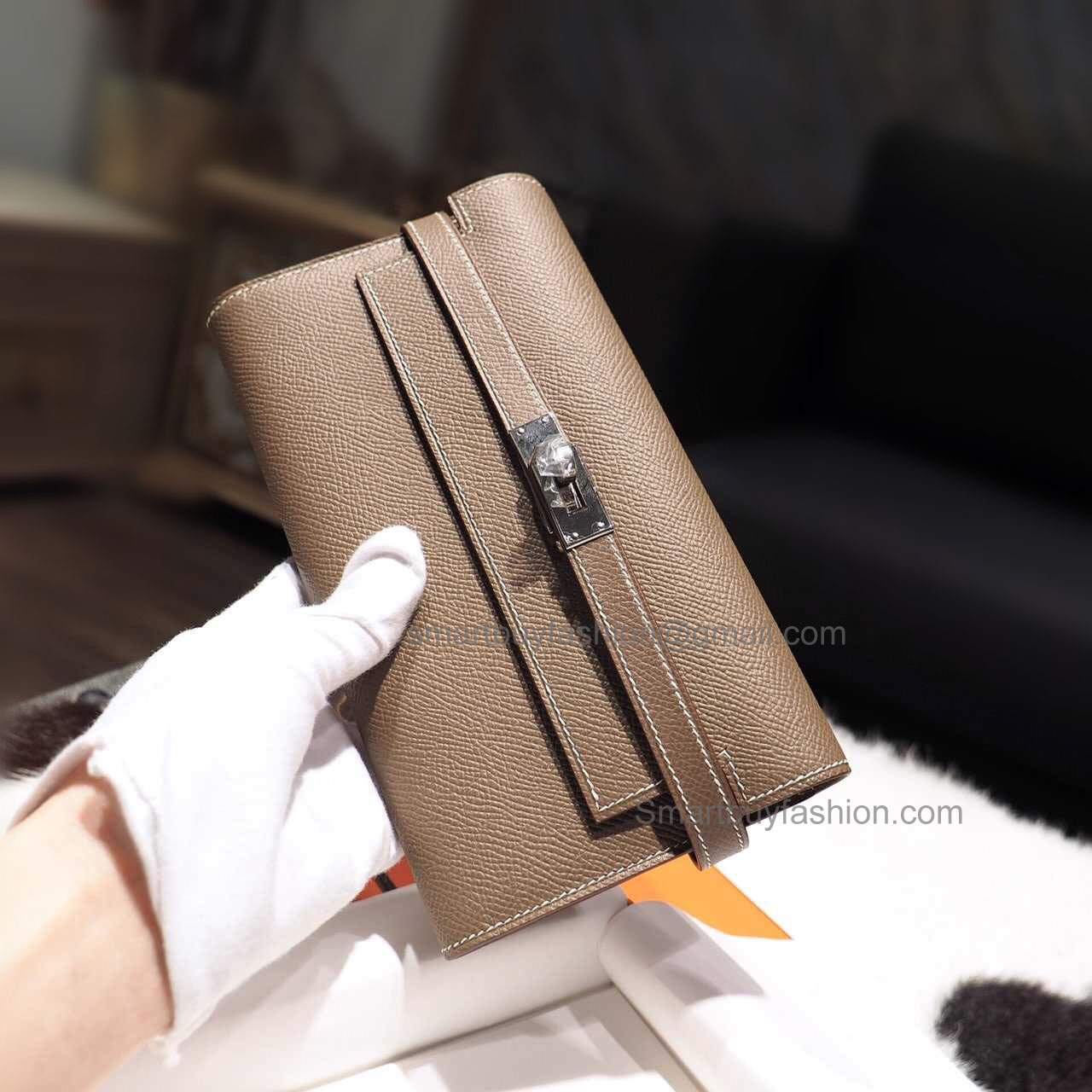 Hermes Kelly Long Wallet Handmade in ck89 Etoupe Epsom Calfskin PHW