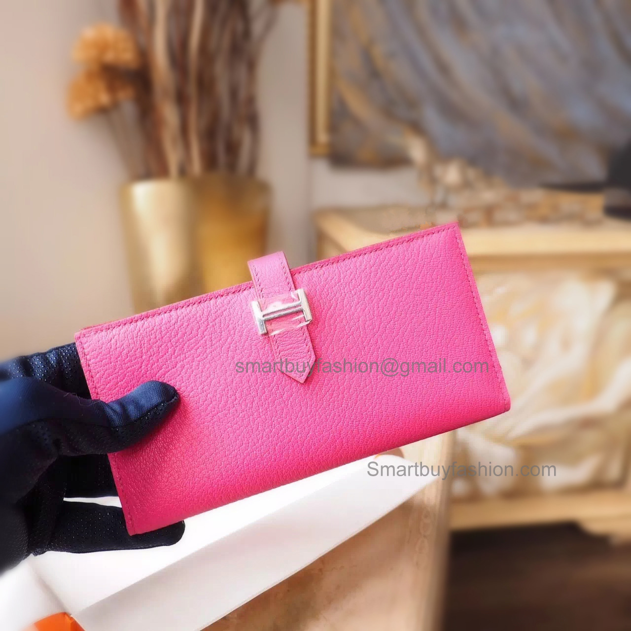 Hermes Bearn Wallet Handmade in e5 Rose Tyrien Goatskin PHW