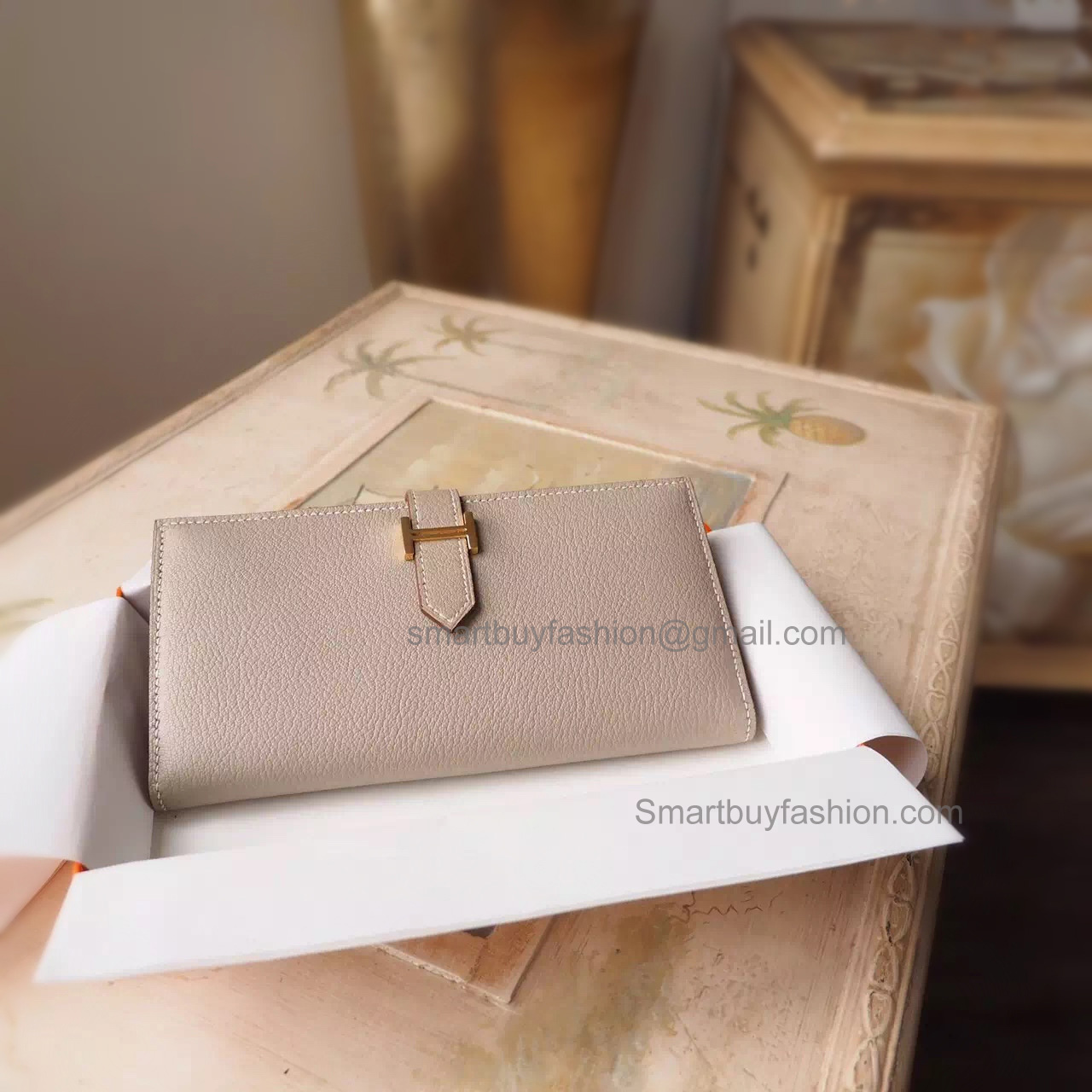 Hermes Bearn Wallet Handmade in ck81 Gris Tourterelle Goatskin GHW