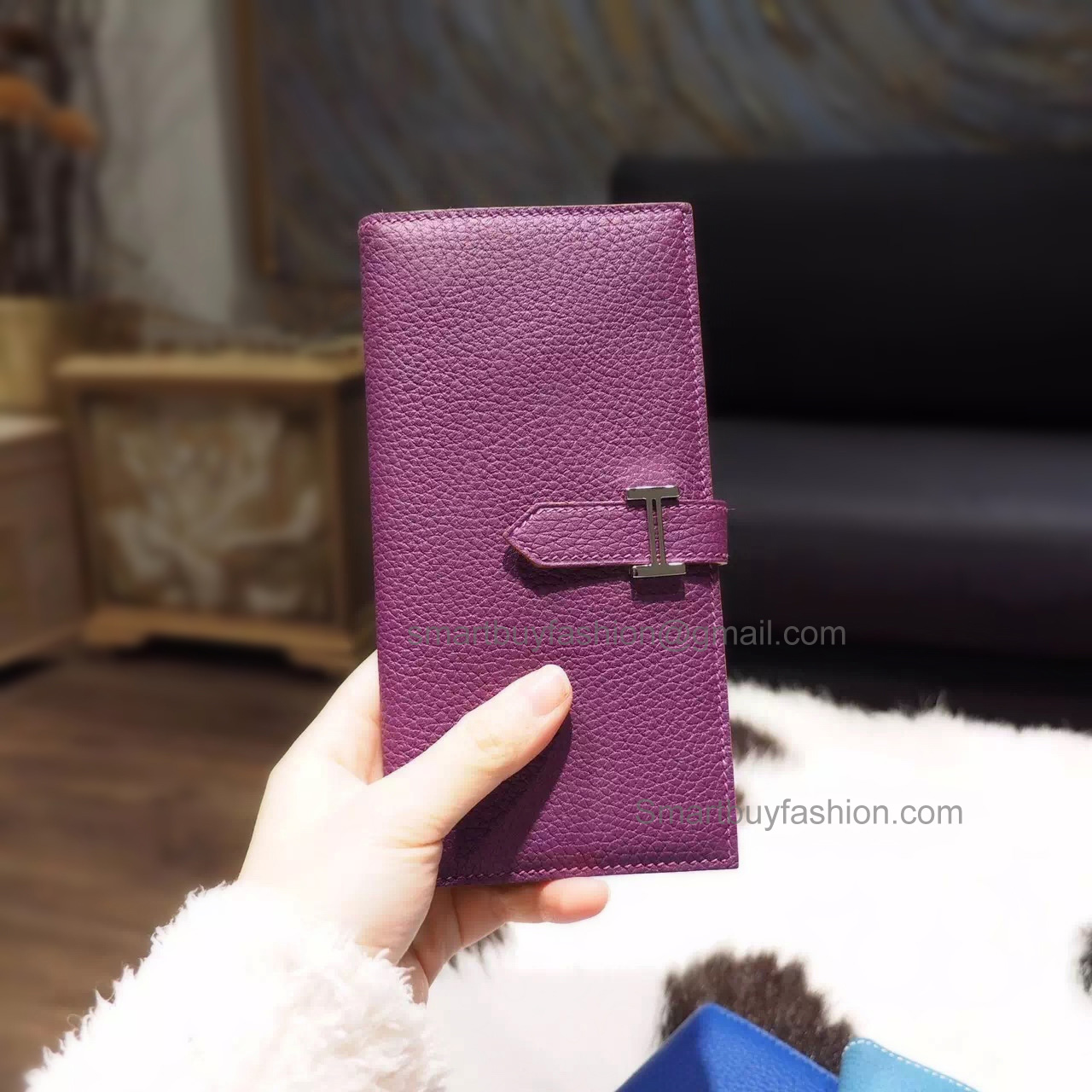Hermes Bearn Wallet Hand Stitched in p9 Anemone Togo Calfskin PHW