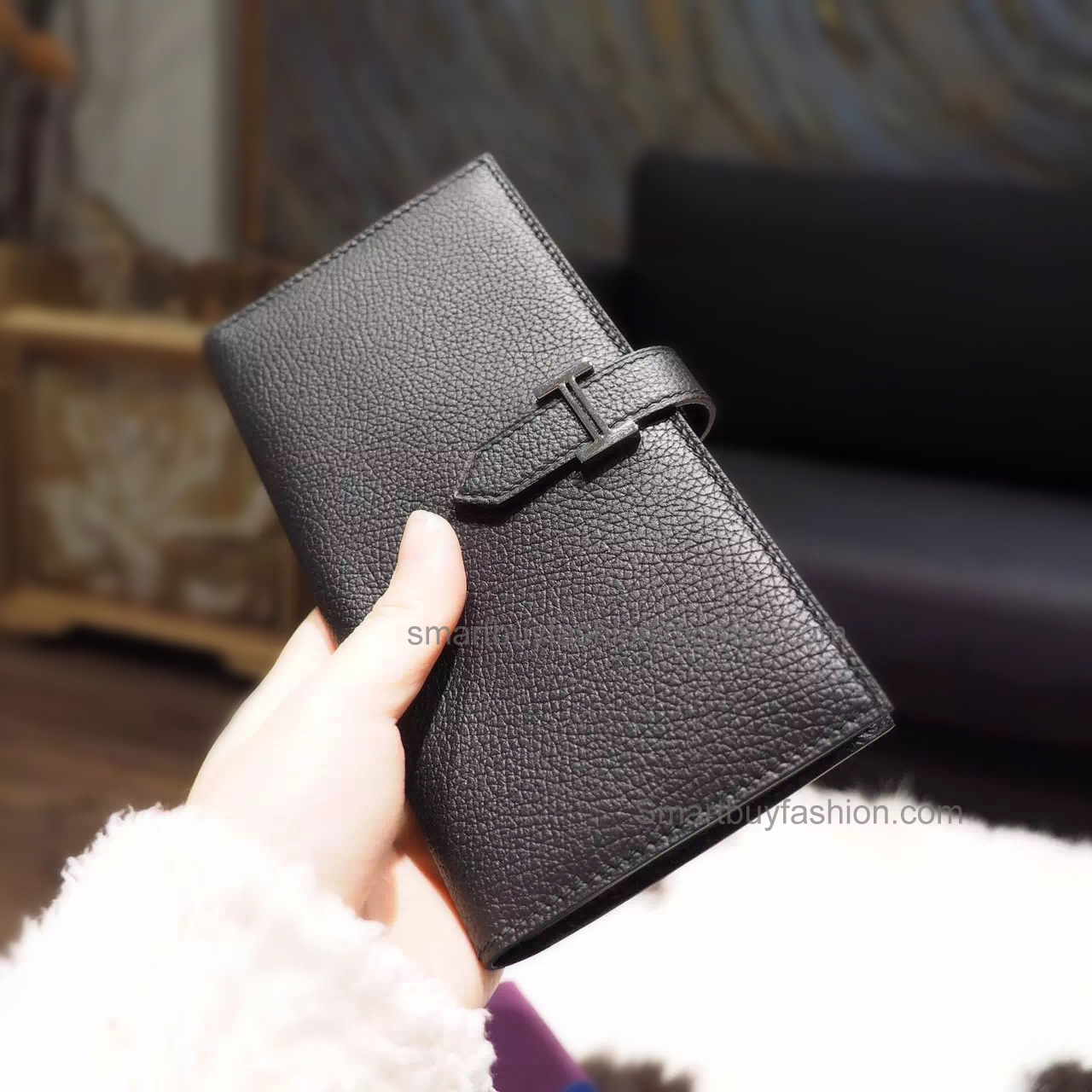 Hermes Bearn Wallet Hand Stitched in ck89 Noir Togo Calfskin PHW