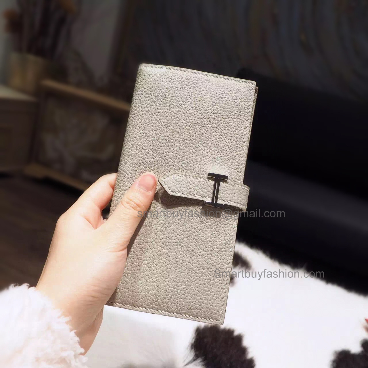 Hermes Bearn Wallet Hand Stitched in ck80 Pearl Grey Togo Calfskin PHW