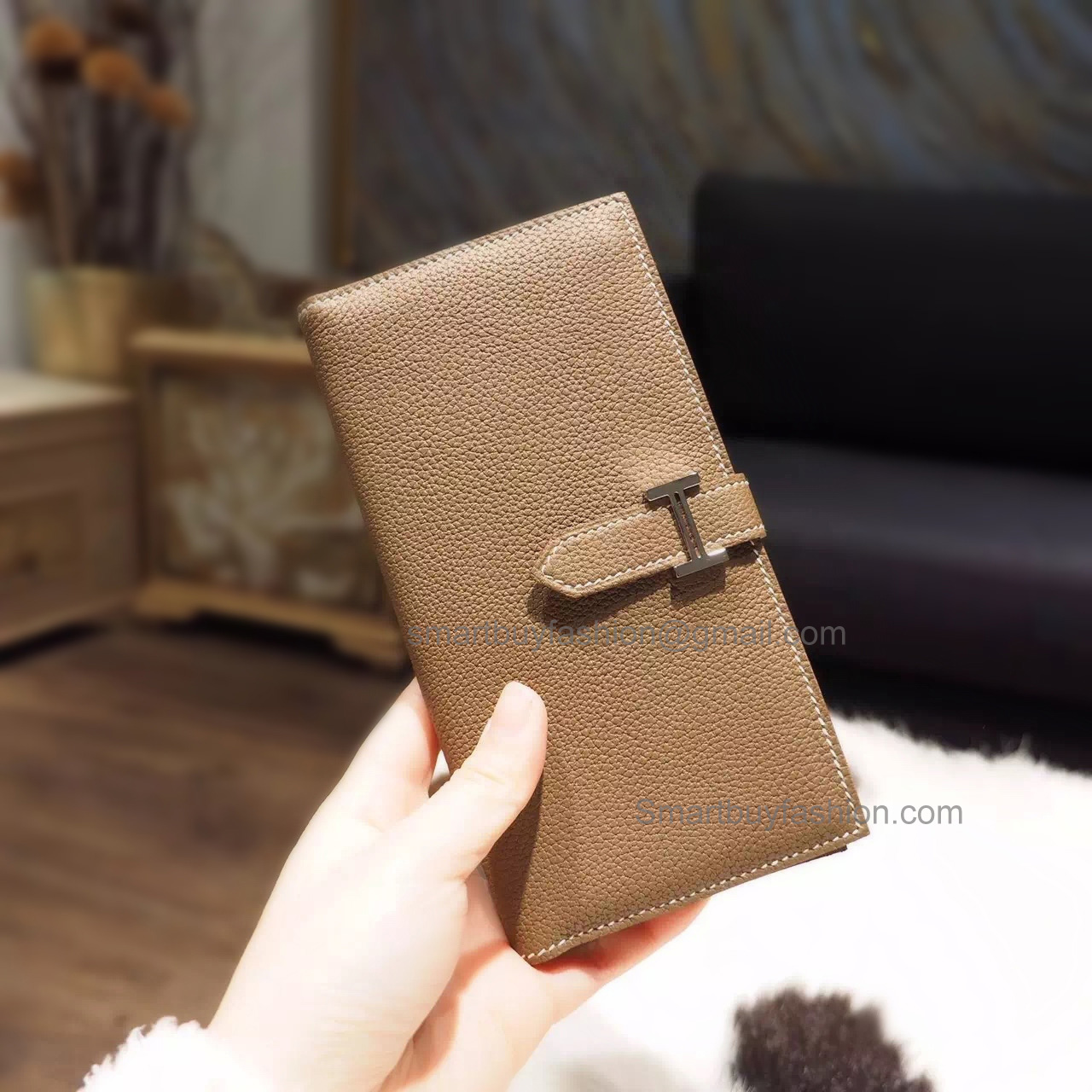 Hermes Bearn Wallet Hand Stitched in ck18 Etoupe Togo Calfskin PHW