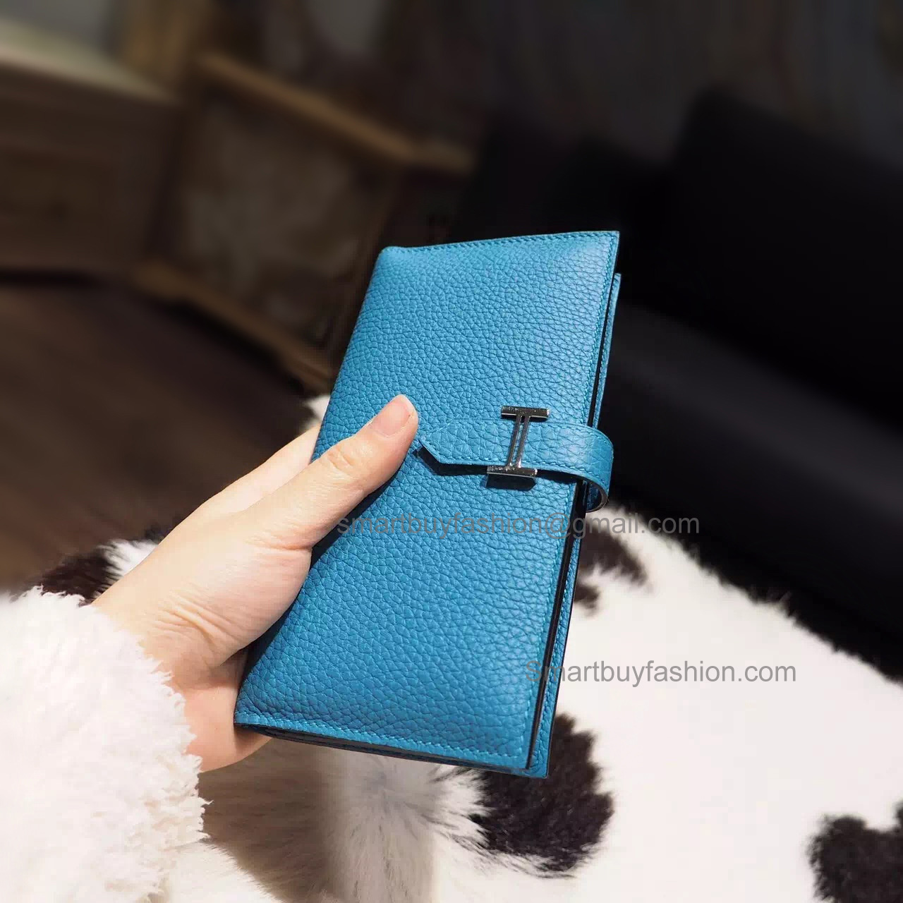 Hermes Bearn Wallet Hand Stitched in 7b Turquoise Blue Togo Calfskin PHW