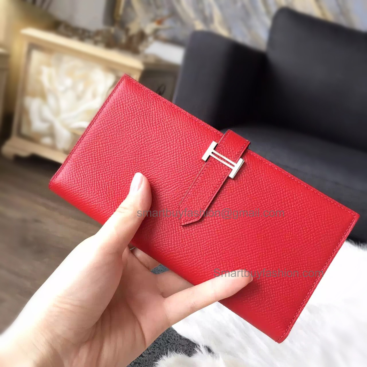 Hermes Bearn Wallet Hand Stitched in q5 Rouge Casaque Epsom Calfskin PHW