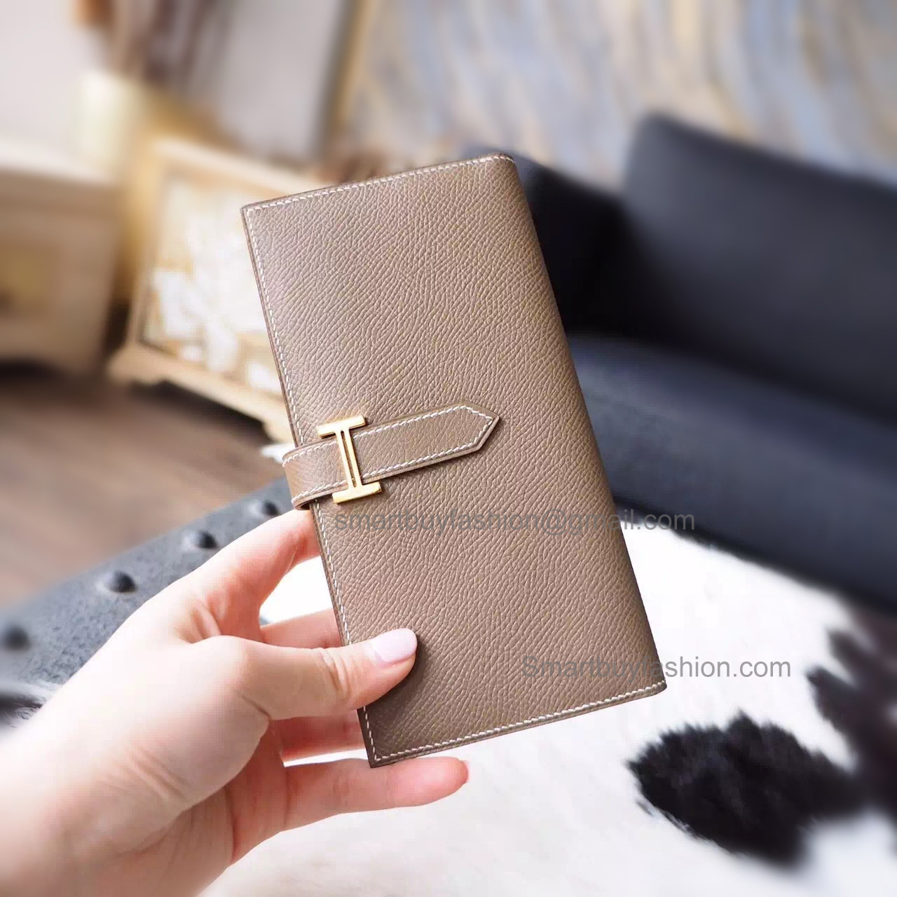 Hermes Bearn Wallet Hand Stitched in ck18 Etoupe Epsom Calfskin GHW