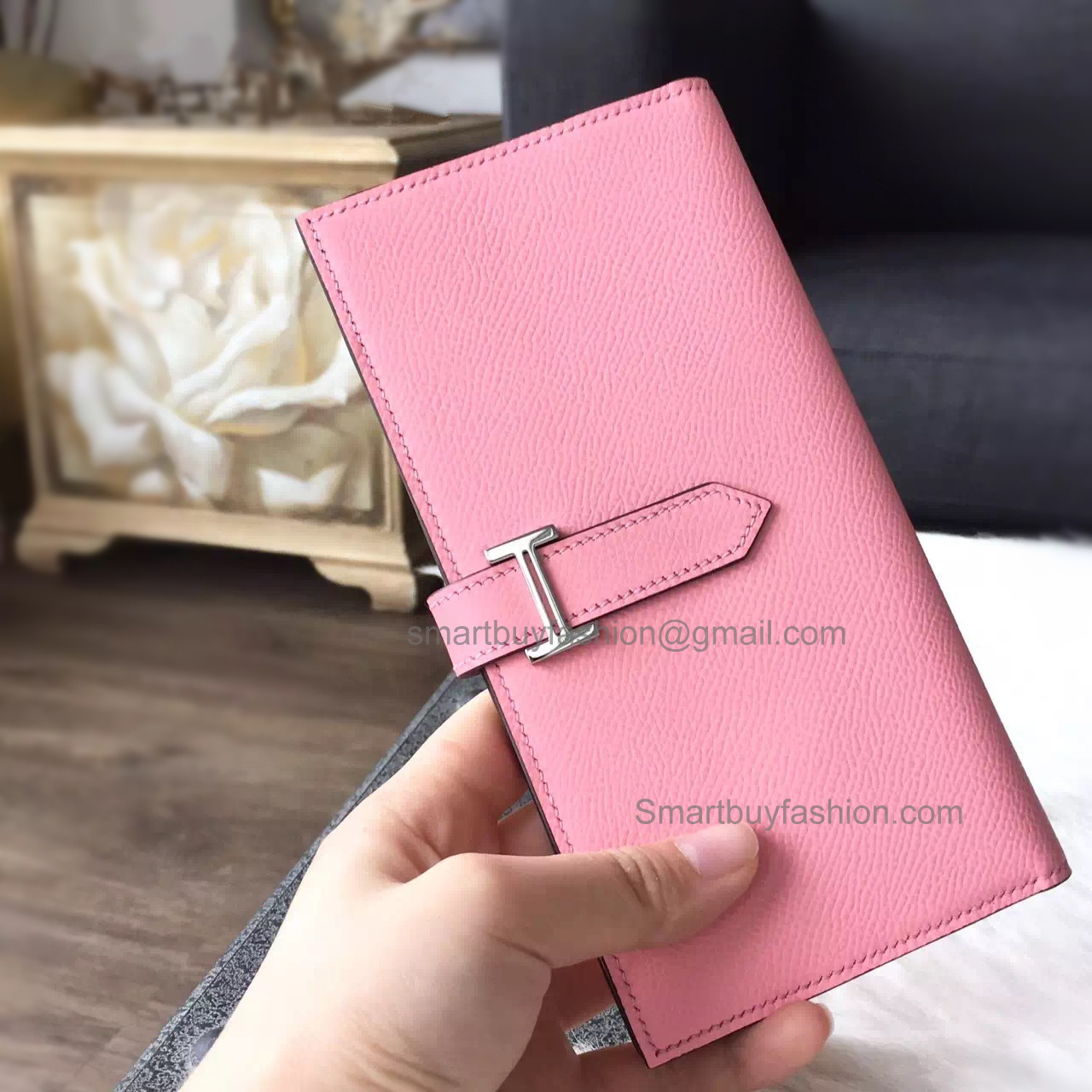 Hermes Bearn Wallet Hand Stitched in 1q Rose Confetti Epsom Calfskin PHW