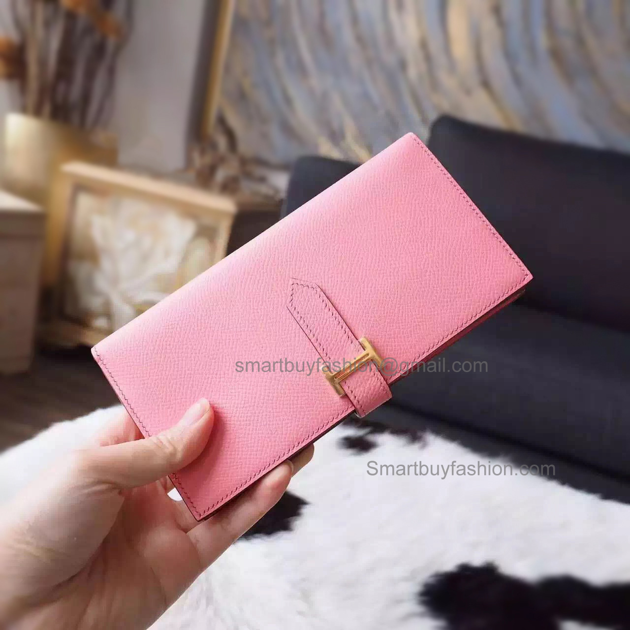 Hermes Bearn Wallet Hand Stitched in 1q Rose Confetti Epsom Calfskin GHW