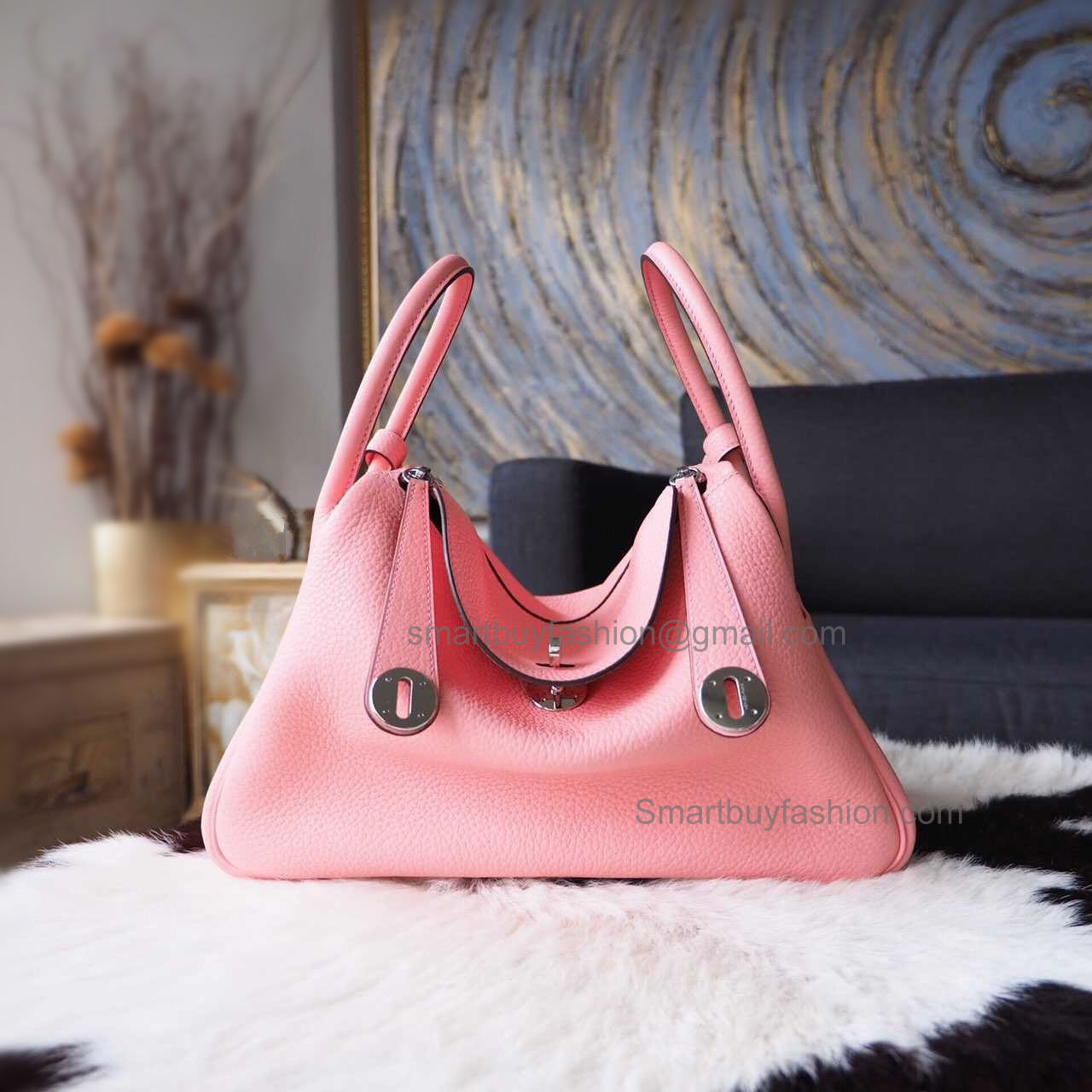 Handmade Hermes Lindy 26cm Copy Bag in 3q Rose Sakura Clemence Calfskin PHW