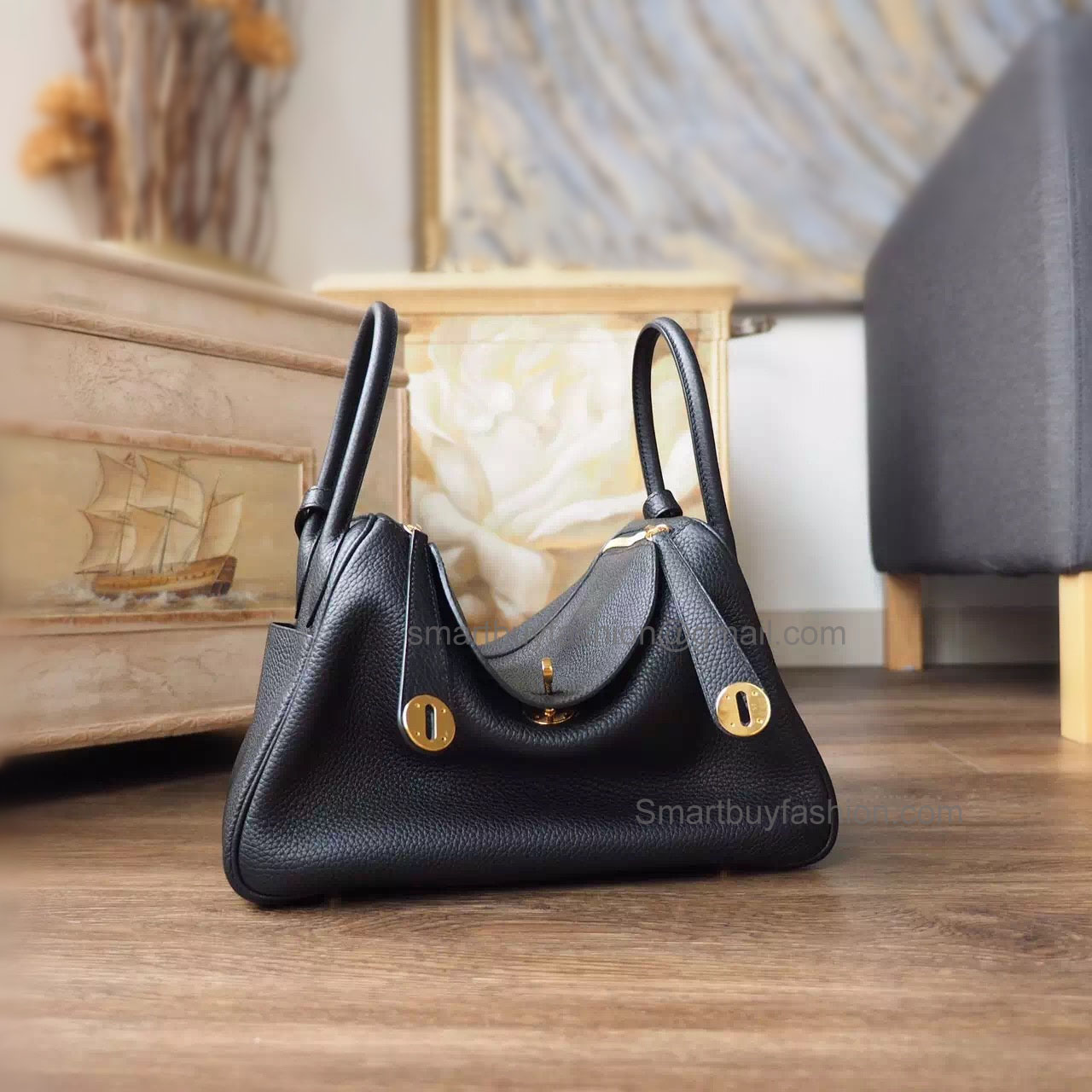 Handmade Hermes Lindy 26cm Copy Bag in ck89 Noir Clemence Calfskin GHW