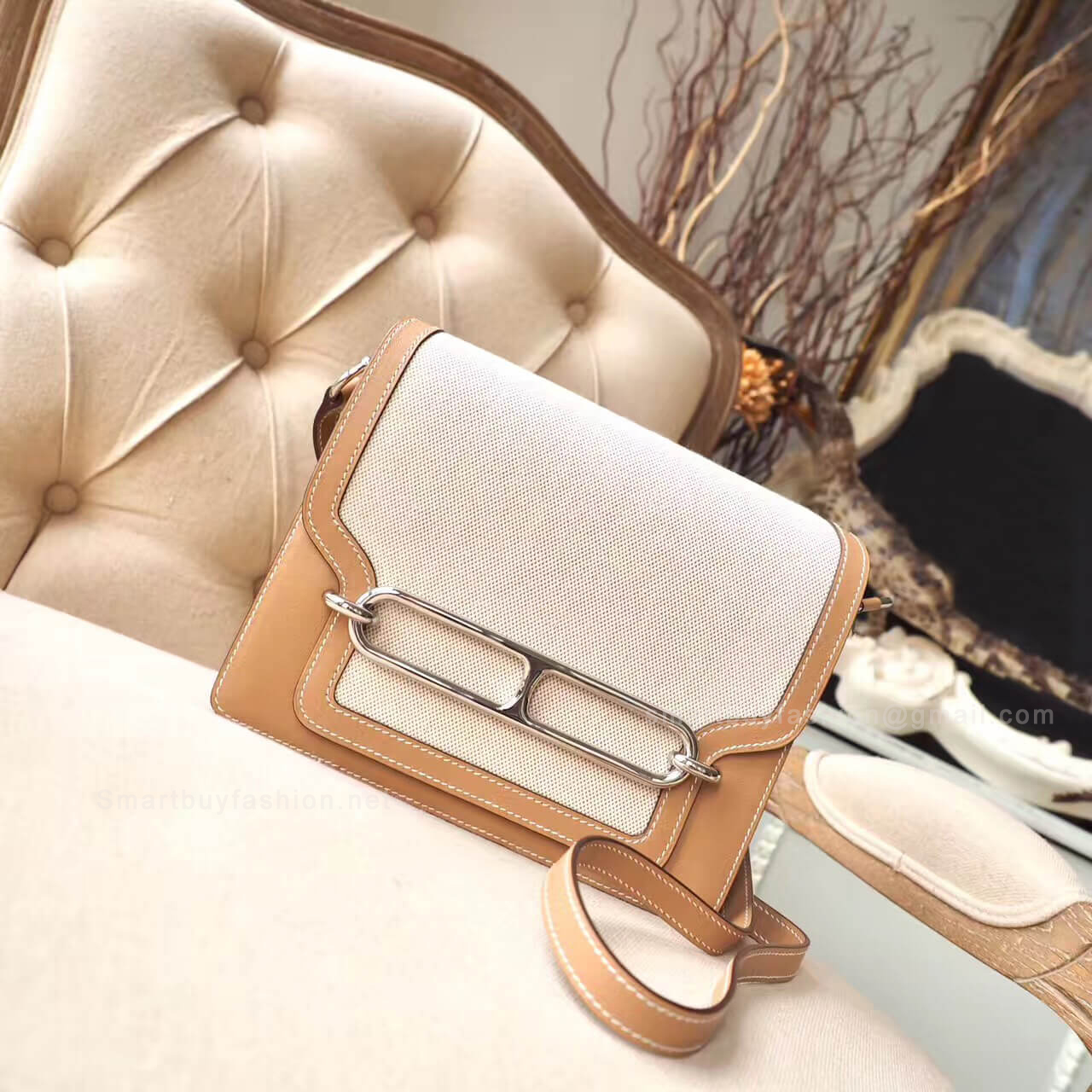 Hermes Roulis 23 Canvas Bag in ck24 Tabac Camel Evercolor PHW